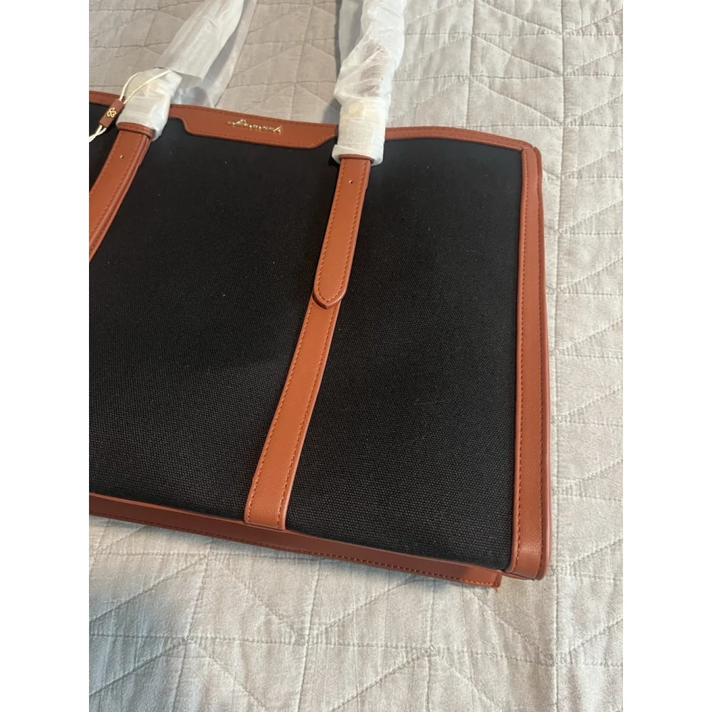 LOVEVOOK Laptop Bag Black Brown Trim Detachable Strap Accessory Case Large - Picture 4 of 16
